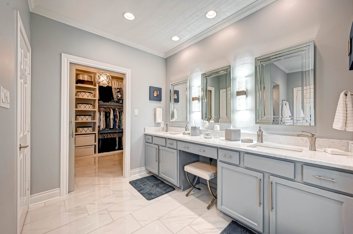 double vanity with upgraded mirrors, new sinks, and luxury bathroom finishes